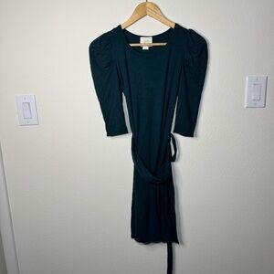 Maeve Dress Women's XXSP Teal Green Mini Puff Sleeve Belted Casual